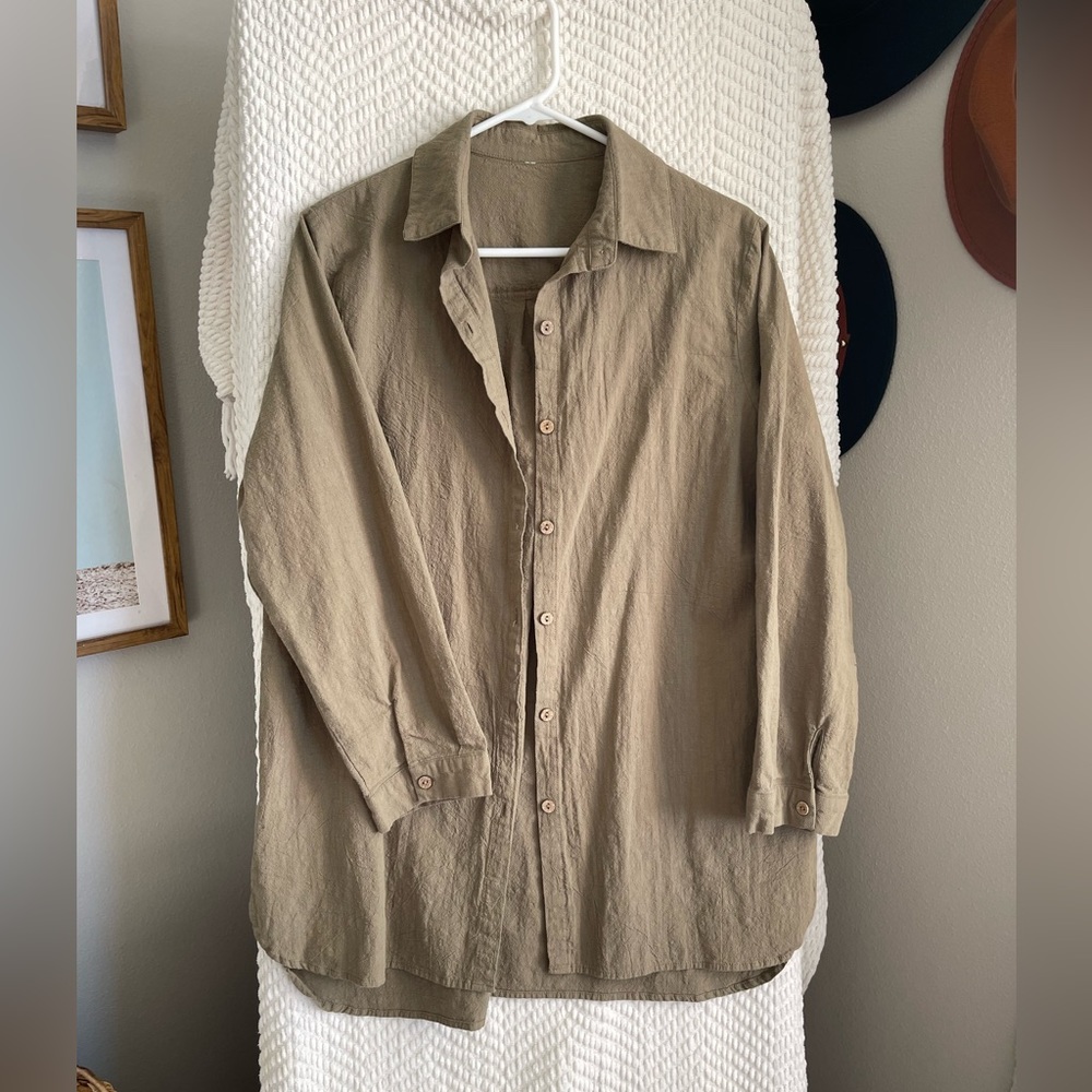 100% Cotton Oversized Oil Washed Button Down Shirt